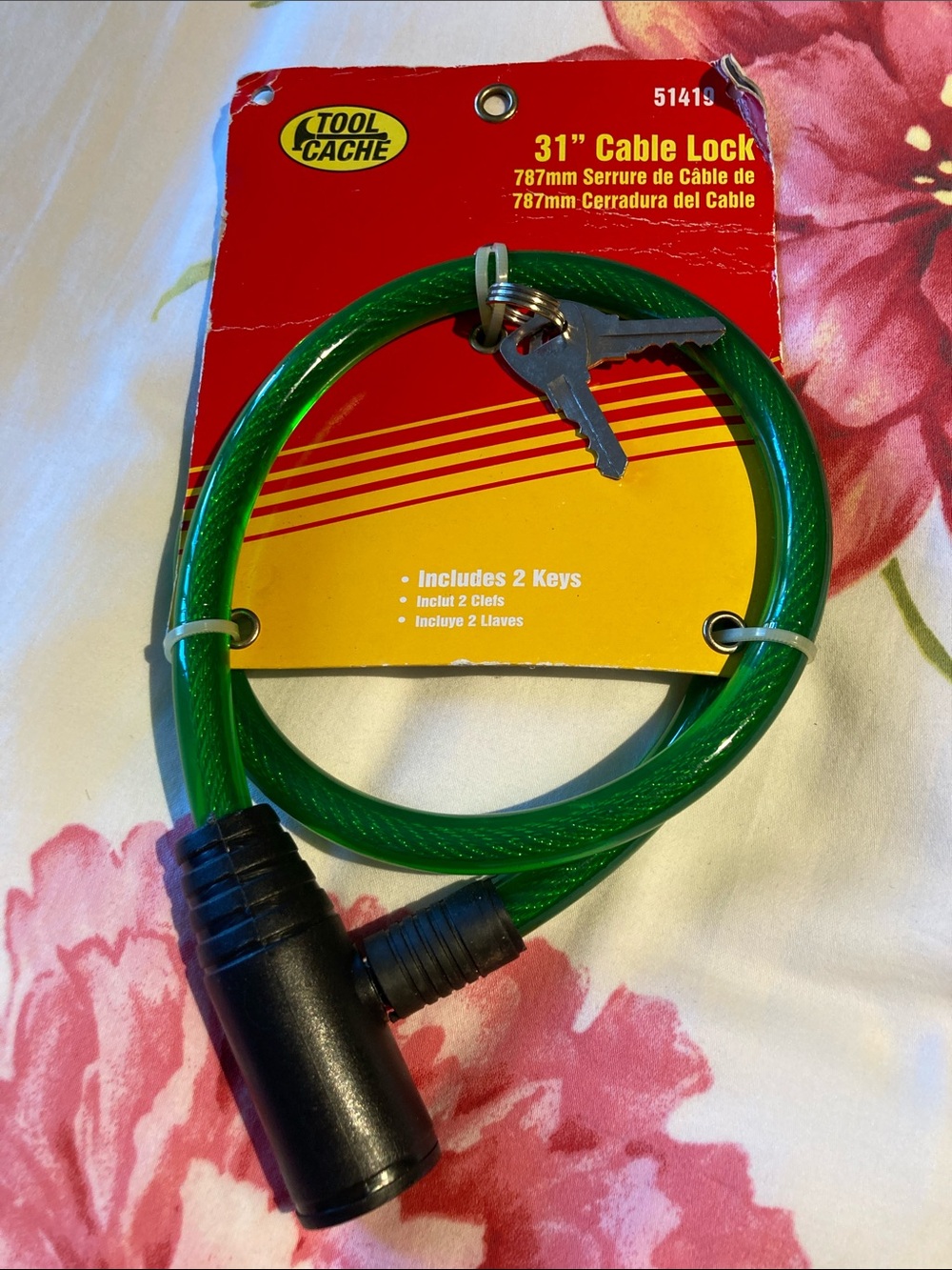 31" Green Cable Lock with 2 Keys